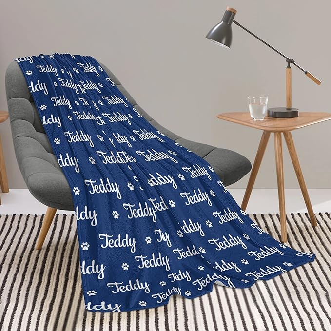 Ecautly Custom Pet Blanket for Dog, Personalized Pet Blanket with Name, Customized Paw Print Throw Blanket for Cat, Gift for Pet Bereavement, Dog Bed Blanket Passing Away Gifts