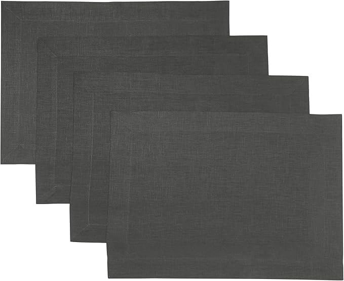 D'Moksha Homes Linen Charcoal Grey Placemats Set of 4-100% Pure Linen Placemats 14 x 19 Inch for Spring, Easter - Handcrafted and Machine Washable