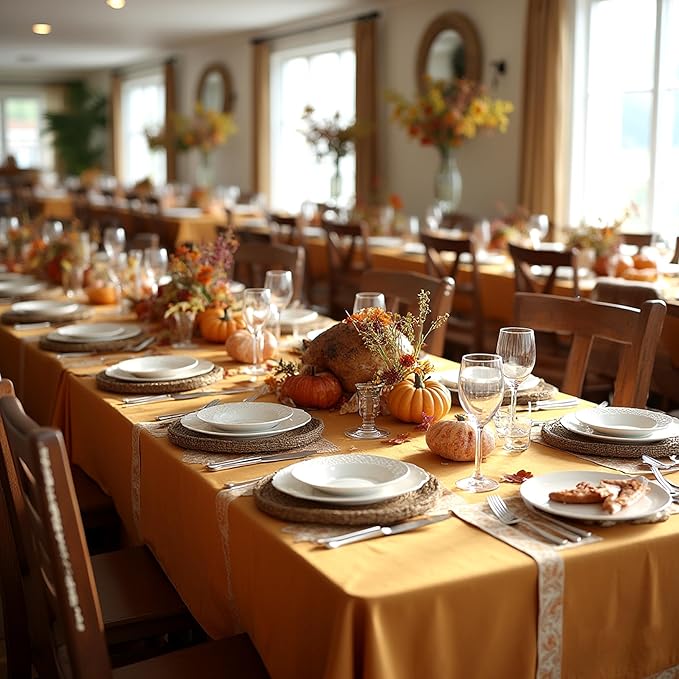 sancua Thanksgiving Tablecloths for 6 Foot Rectangle Tables, 6 Pack Light Brown - Washable Polyester Fabric Fall Table Cloth for Harvest Party, Birthday, Banquet Reception, 54x108 Inch Bronze