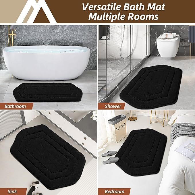 COSY HOMEER Bathroom Mat Rugs 20”x32” Non-Slip Absorbent Bath Mat Plush Shaggy Machine Washable Bath Rugs Soft Polyester Bath Mats for Bathroom Floor,Tub and Shower,Black