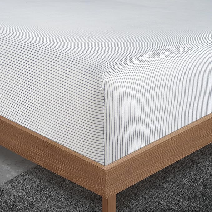 LANE LINEN Cal King Sheets – 450 Thread Count 100% Cotton Bedding Sheets & Pillowcases, Soft Sateen Weave, 15” Deep Pocket Fully Elasticized Fitted Sheet, Luxury Hotel Bedding, Ticking Stripe