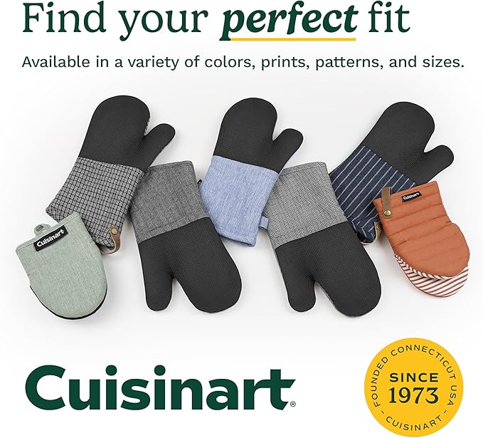 Cuisinart ShieldPro Silicone Oven Mitts – 5” x 8.5” Heat-Resistant Mini Kitchen Mitts for Oven with Non-Slip 100% Silicone Palm, Cotton Filling, and Hanging Loop (Indigo Blue)