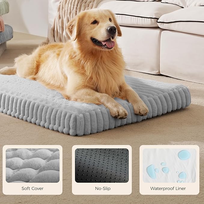 Orthopedic Dog Bed for Extra Large Dog, Waterproof Pet Bed,Non-Slip Bottom and Egg-Crate Foam with Removable Washable Cover Crate Bed,Grey,42"x30"x4"