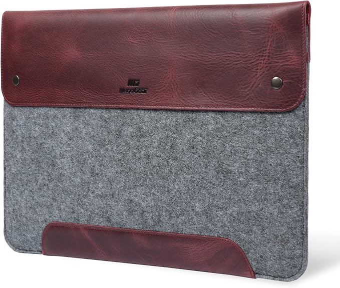 MegaGear Genuine Leather and Fleece MacBook Bag Laptop Sleeve for MacBook Pro and MacBook Air Case 14 Inch - 13 Inch (M4, M3, M2, M2, M1, Pro, Max) 13.3 Inch, iPad Pro 12.9 Inch - 2020 to 2024 Models