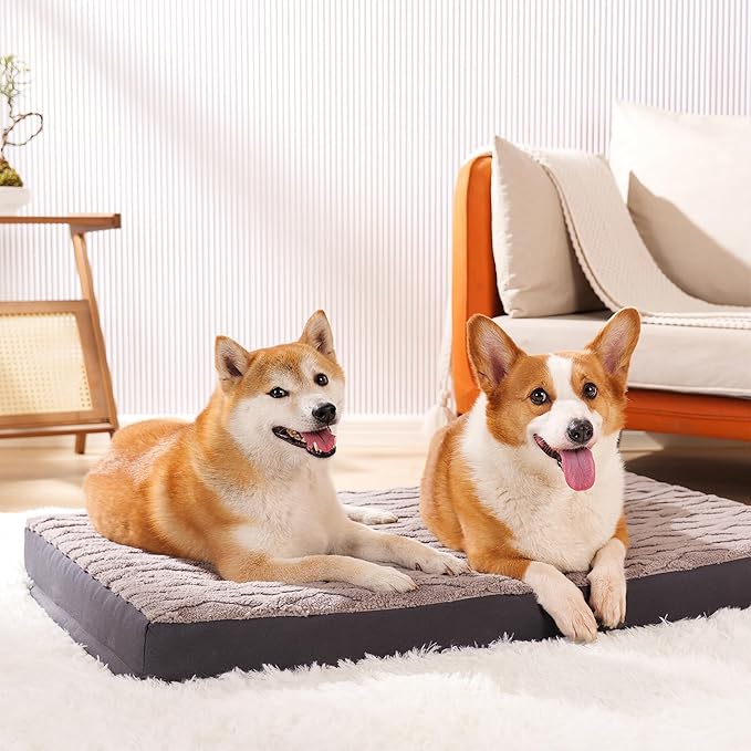 Maihandasi Orthopedic Dog Bed - Waterproof & Machine Washable Plush Pet Bed with Non-Slip Bottom, Soft Memory Foam Mattress for Small Dogs and Cats, 23x17 Inch, Grey