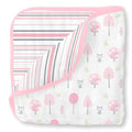 SwaddleDesigns 4-Layer Cotton Muslin Luxe Blanket, Baby and Toddler Cuddle and Dream, 46x46 inches, Pink Thicket and Stripes
