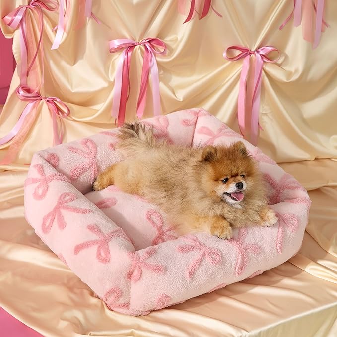 LE SURE Cute Dog Bed for Small Dogs - Washable Puppy Beds,Cozy Rectangle Orthopedic Pet Sofa with Jacquard Shaggy Plush & Anti Slip Bottom,25x21x7inches