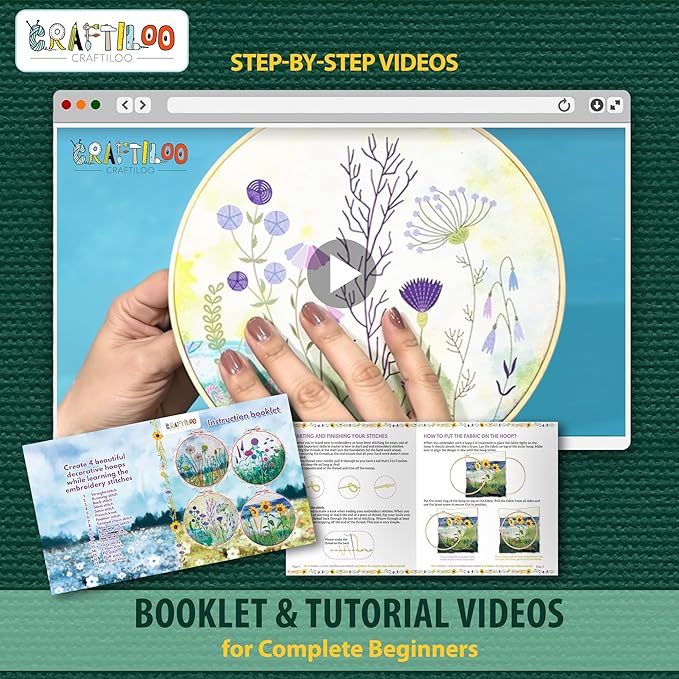CRAFTILOO 4 Pack Embroidery Kit for Beginners Stamped Cross Stitch Kits for Beginners Needlepoint Kits for Adults Sunflower Cross Stitch Embroidery Kits Needlework Kit DIY Crafts for Woman
