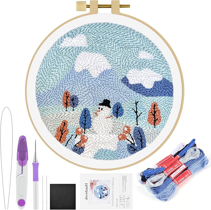 ERKOON Punch Needle Kit Adults Beginners, DIY Easy Landscapes Embroidery Set for Starter Art Craft, Needling Punch Project with Patterns, Tools, Yarns, Hoop, Instruction (Winter)