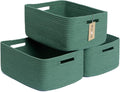 MiniArk Large Storage Baskets for Shelves, Closet Organizers Bins for Clothes Blanket Towels, Baby Nursery, Toy Baskets Box, Woven Rope Baskets, 17 x 13 x 7.5”, 3 Packs Green