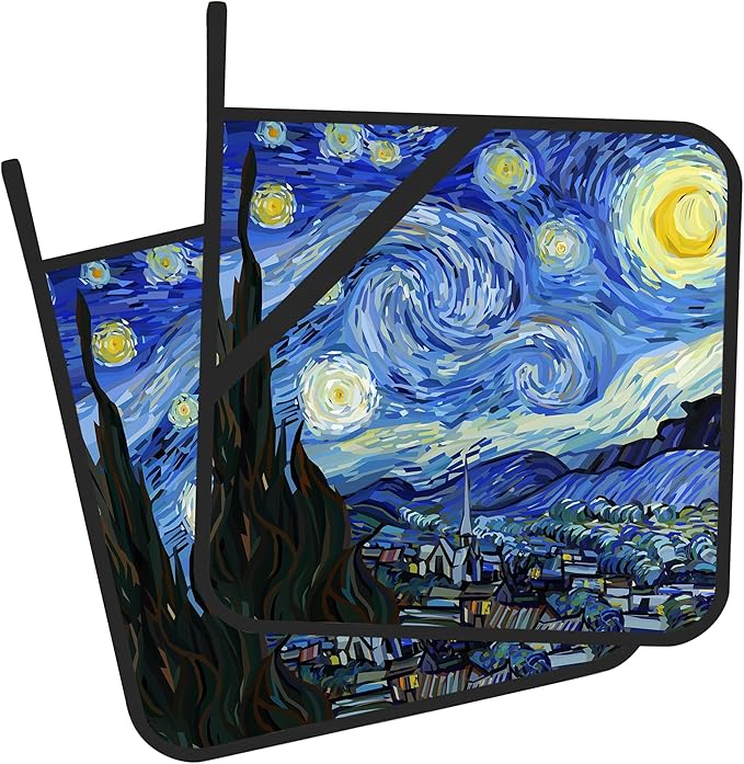 Pot Holder Set of 2,Starry Night Kitchen Heat Resistant Potholder for BBQ Cooking Baking,Food Hot Pat for Women Men Kitchen Wear