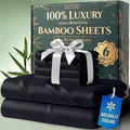 DECOLURE 100% Viscose Derived from Bamboo Sheets Queen Size - Luxury 6 Pc Naturally Cooling Sheets, Ultra Soft Bed Set - Deep 17" Pockets, Durable Double Stitching, Oeko Tex Standard (Black)