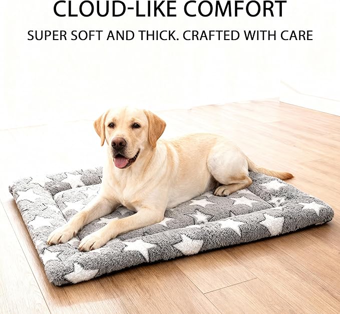 Fogkiss Dog Bed Mat, Reversible Crate Pad & Durable Dog Bed - Machine Washable Kennel Mat with Ultra Soft for Medium Dogs (Cool/Warm), 30" x 20", Grey&Star