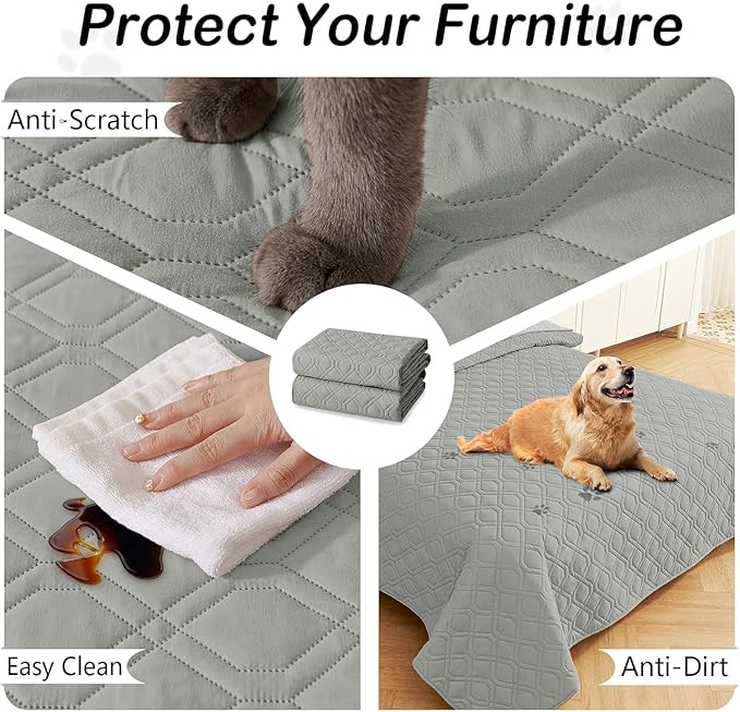 hyha Waterproof Dog Bed Blanket, Soft Pet Blankets, Waterproof Couch Cover for Dogs, Reversible Sofa Covers Washable for Furniture (30x70 Inch, Grey/Grey)