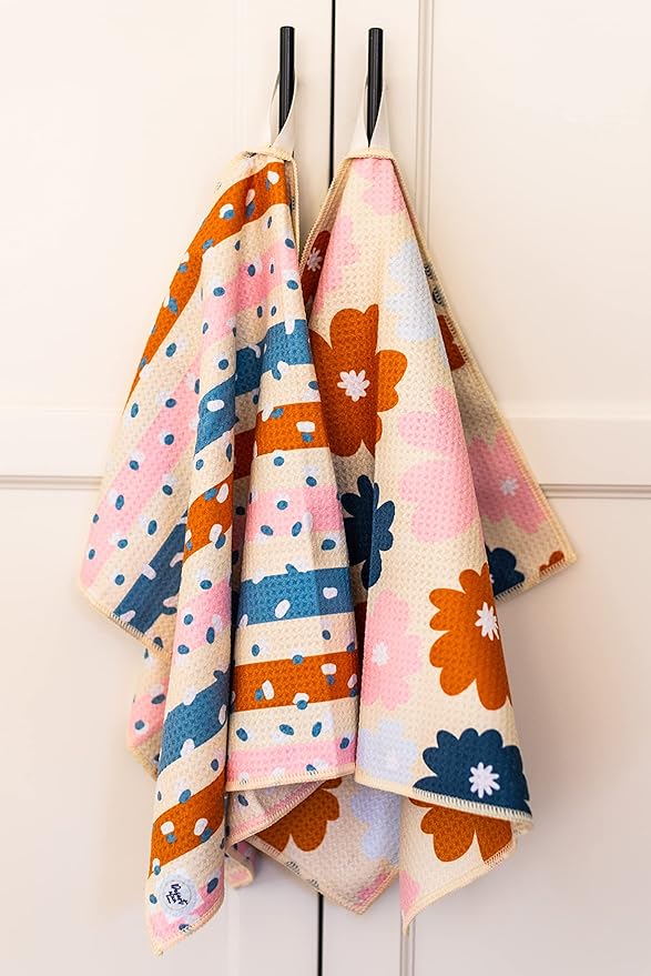 Desert Aqua 2 Pack Double Sided Kitchen Towels || Dish Towels ||Quick Dry || Designer Prints || Highly Absorbent || Hanging Hook (Rust)