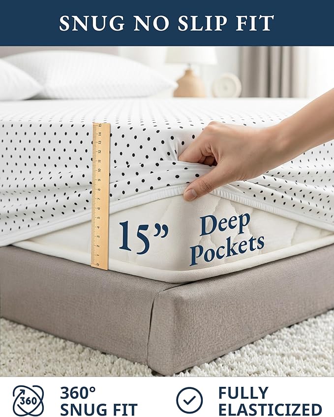 LANE LINEN 100% Organic Cotton Twin Sheets Set - 3 PC Bedding Sheets & Pillowcases - Breathable & Cooling Bed Sheets - Deep Pocket up to 15", Sheets for Twin Size Bed: Polka Dot (Black)