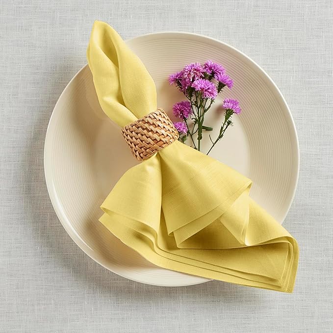 Solino Home Linen Cloth Napkins Set of 4-100% Pure Linen Sunshine Yellow Dinner Napkins 20 x 20 Inch for Spring, Easter - Fete, Handcrafted and Machine Washable