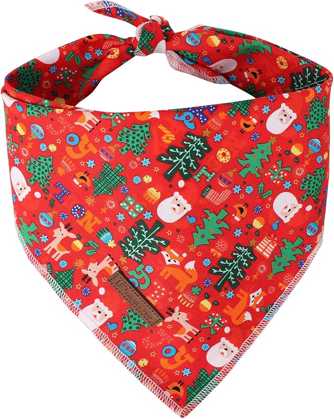 UP URARA PUP Christmas Dog Bandana, Christmas Tree Triangle Bid Scarf for Small Medium Dog, Cotton Pet Kerchief for Girl Boy Dogs or Cats, Red Dog Bandana, Cute Winter Puppy Bandana