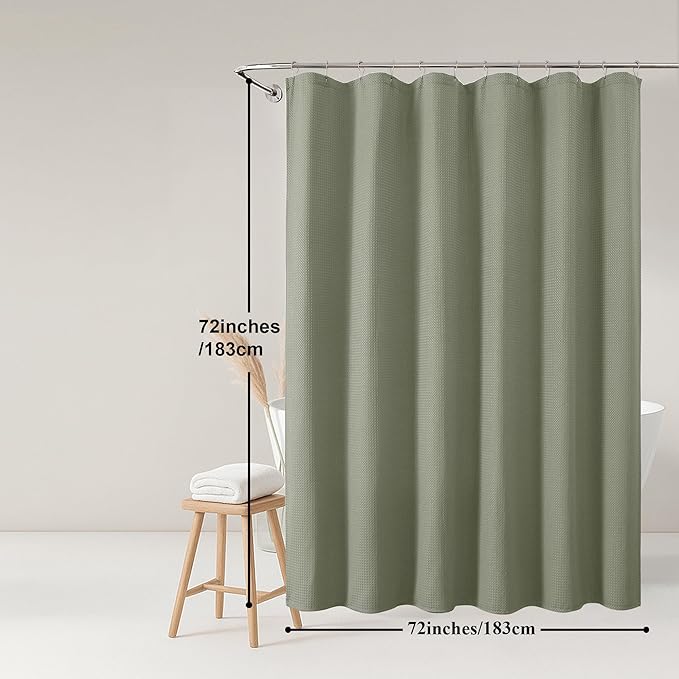 OWENIE Sage Green Shower Curtain, Waffle Weave Heavy Fabric Shower Curtain for Bathroom, Waterproof Thick Textured 420G/M Elegant Luxury Hotel Spa Bath Curtains, Machine Washable, 72W x 72L