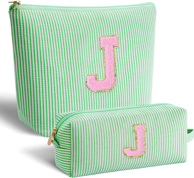 Btffitting Monogrammed Gifts for Women - Cosmetic Bag for Teen,Initial Cute Makeup Bag Set for Women,Trendy Pouch for Niece Sister Friend Female Her,Birthday Gifts for Daughter - Green,J