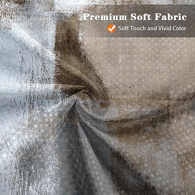 Culudea Brown Grey Painting Shower Curtain Set, Contemporary Gray Abstract Bathroom Window Waterproof Shower Curtain Set for Bathroom Decor