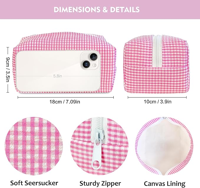 STARDW Checkered Makeup Bag Cute Cosmetic Bags for Women and Girls, Travel Toiletry Bag, Small Zipper Makeup Pouch, Purse Organizer Pouches Canvas Lining