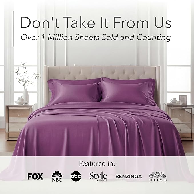 DECOLURE 100% Viscose Derived from Bamboo Sheets California King Size - Luxury 6 Pc Naturally Cooling Sheets, Ultra Soft Bed Set - Deep 17" Pockets, Double Stitching, Oeko Tex Standard (Purple)
