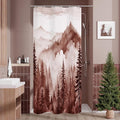 Litabel Burgundy Small Stall Misty Pine Forest Shower Curtain 36 x 72, Mountain Foggy Woodland Scenery Tree Narrow Half Size Shower Curtains for Bathroom, Abstract Waterproof Nature-Themed Decor