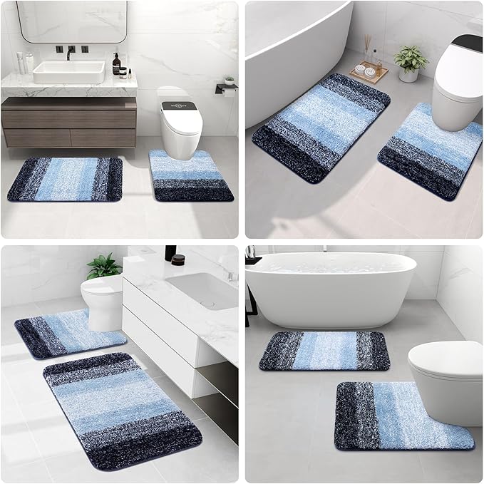 Arotive Microfiber Bathroom Rugs, Shaggy Soft and Absorbent Bath Rug, Non-Slip, Thick Plush Machine Washable Dry Bath Mats for Bathroom, Tub and Shower, 40x32, Blue, Rectangular