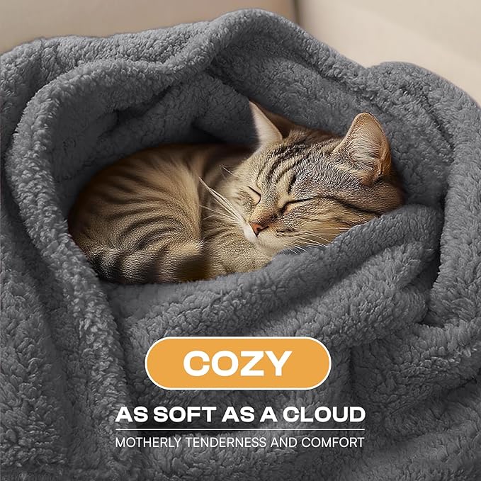 Luciphia Waterproof Pet Blanket for Medium Large Dogs Soft Cat Sherpa Calming Thick Cover Leakproof Cozy Puppy Sofa Bed Car Couch Protector(Grey,63x50 inches)