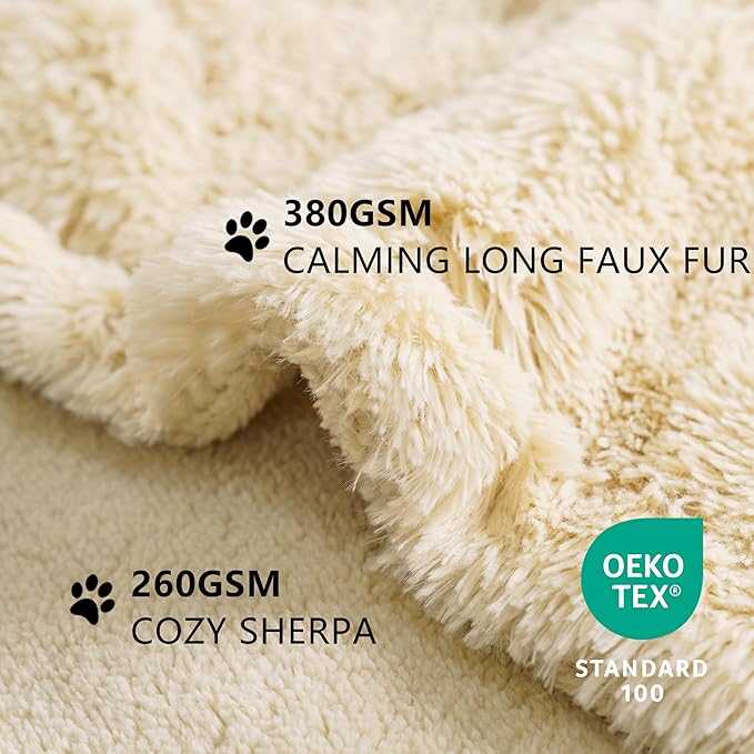 gogobunny Waterproof Dog Blanket for Large Dogs, Cats, Puppy, Reversible Faux Fur Pet Throw Blanket, Washable, Calming Furniture Protection for Sofa Bed (60x80 Inch (Pack of 1), Beige)