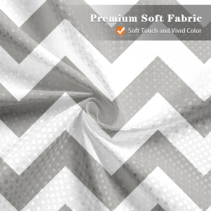 Culudea Chevron Striped Modern Gray White Shower Curtain Set, Wave Zig Zag Minimalist Herringbone Farmhouse Bathroom Window Waffle Cloth Waterproof Shower Curtains for Bathroom Decor