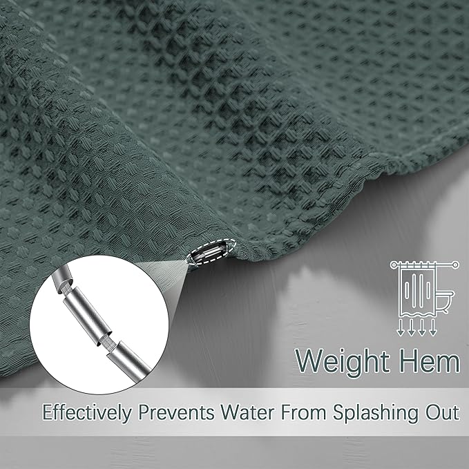 PANGSINNE Elegant Stormy Weather Fabric Shower Curtain - Waffle Textured Heavy Duty Cloth Curtains for Bathroom, 256GSM Hotel Spa Luxury Weighted Polyester Bath Curtain Set with 12 Hooks 72Wx72H