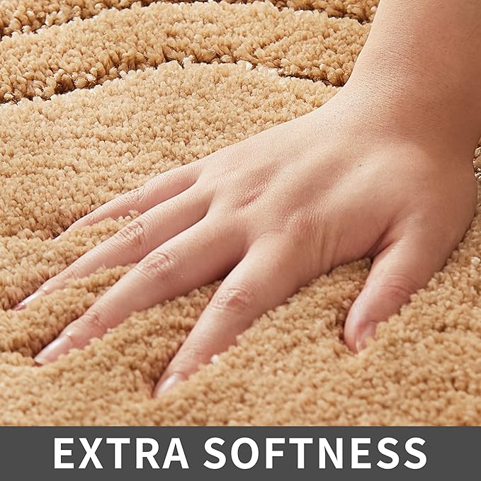 COSY HOMEER Extra Thick Bath Rugs for Bathroom - Anti-Slip Bath Linen Sets Mats Soft Plush 100% Strong Polyester Living Room Bedroom Water Absorbent(Beige,17x27 - Inches)