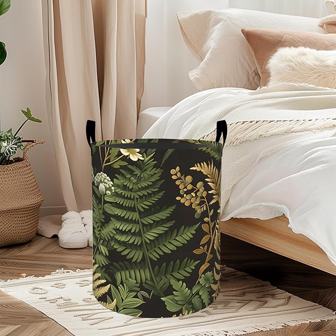 ainori Floral Botanical Laundry Basket, Oxford Cloth Vintage Rustic Dirty Clothes Collapsible Hamper for Room Decor, Flower Plant Print Gifts Toy Organizer 19.7 * 15.8 Inch for Bedroom Bathroom Dorm