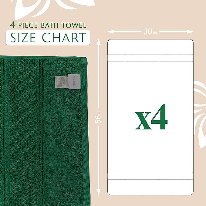 MAURA Hunter Green Extra Large Turkish Cotton Luxury Bath Towels Set of 4. Ultra-Soft, Thick & Plush Towels for Bathroom - Dark Green