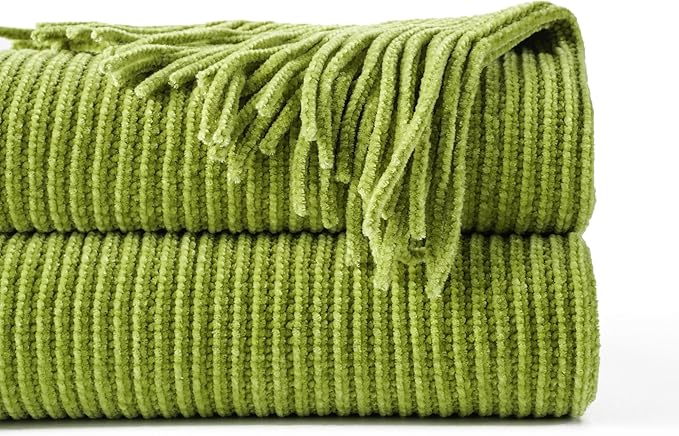 BATTILO HOME Apple Green Throw Blanket for Couch, Soft Chenille Knit Throws with Tassels for Home Decor, Spring Green Throws for Couch Cover, 60"x80"