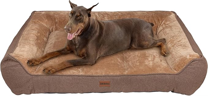 ZAKAPAWS Orthopedic Dog Bed for Extra Large Dogs - Waterproof Memory Foam Dog Couch Bed with Sides, Pet Beds with Washable Cover & Non-Slip Bottom, Brown, 48x35 Inch