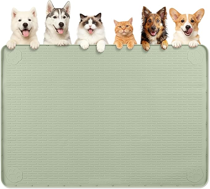 Bartuke Dog Food Mat, Extra Large 57" x 40" Silicone Pet Feeding Mat with Raised Edge Pet Placemat for Small, Medium, and Large Pets Non-Slip, Easy to Clean (Green)