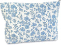 STARDW Aesthetic Floral Makeup Bag Cute Small Cosmetic Bags for Women Girls, Travel Toiletry Bag Large Capacity Zipper Makeup Pouch, Purse Organizer Pouches (Floral Blue)