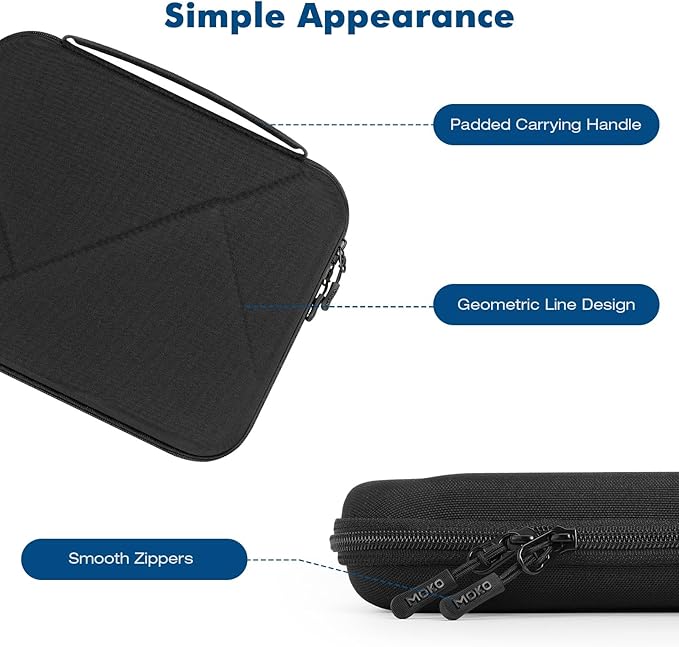 MoKo 13 inch Tablet Sleeve Bag for 13 inch iPad Pro M5/Air M3 2025, iPad Pro 13 M4/Air M2, Pro 12.9, Galaxy Tab S8+/S9+ 12.4, Hard Shell EVA iPad Bag with Storage and Padded Handle, Black