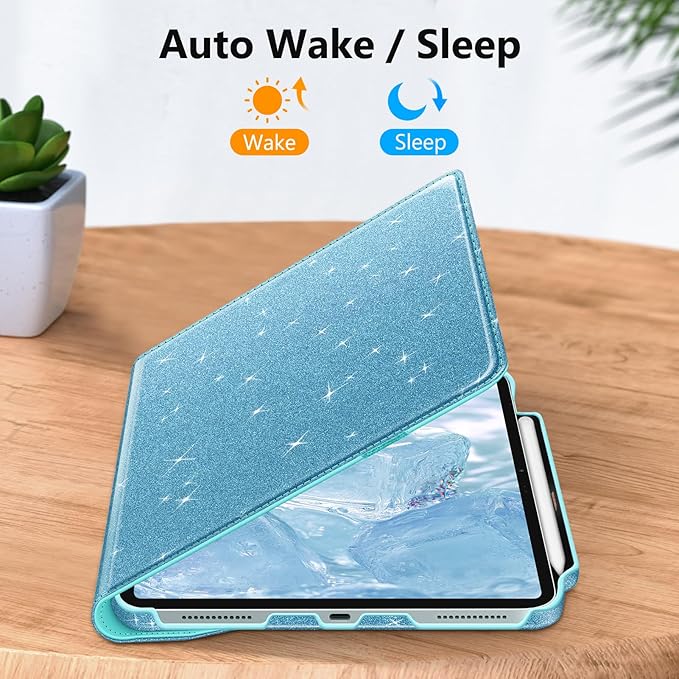 Fintie Rotating Case for iPad Air 13-inch (M3) 2025, (M2) 2024-360 Degree Swiveling Protective Stand Cover with Pencil Holder, Auto Wake/Sleep, Glittering Blue