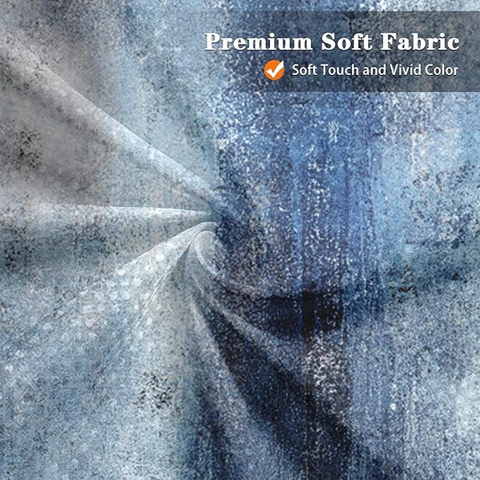Culudea Blue Grey Gray Painting Shower Curtain Set, Contemporary Abstract Modern Oil Art Bathroom Window Waffle Cloth Waterproof Shower Curtains for Bathroom Decor