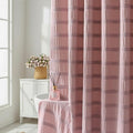 Lameirose Extra Long Pink Shower Curtain Farmhouse,72 x 84 Cotton Blend Waffle Tufted Striped Chic Textured Fabric Shower Curtain for Bathroom, Hotel, Washable