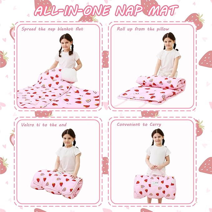 Lasoftan Toddler Nap Mat with Pillow and Blanket, Extra Large Rolled Napping Mats,Slumber Bags for Boys Girls,Kids Sleeping Bag for Daycare, Preschool Travel Camping