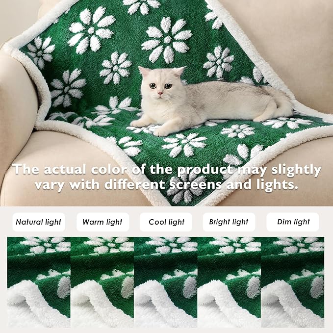 Yaning Waterproof Blanket for Dog Cat or Adult, Cute 3D Textured Flower Dog Blanket for Bed Couch Sofa, Soft Liquid Pee Proof Pet Furniture Protector, 60"x80", Green