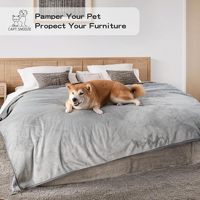 CAPT.SNOOZE Waterproof Dog Blankets Light Grey, 30"x40" Cat Blanket for Indoor Cats, Soft Fluffy Sofa Car Bed Protector, Reversible Leakproof Flannel Puppy Blanket for Small Medium Dogs