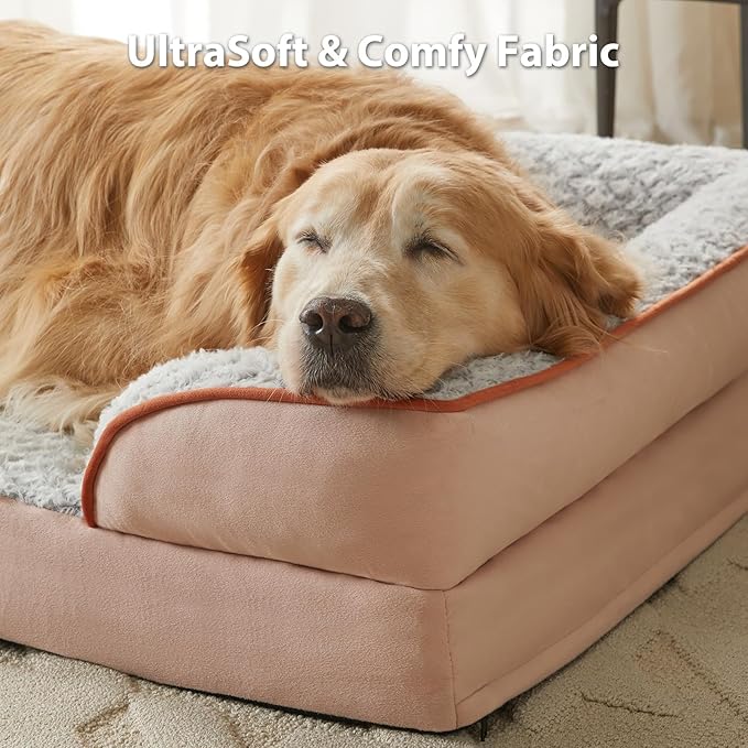 LEXTRO Orthopedic Dog Bed for Large Dogs, Egg Crate Foam Bed for Large Dogs, Equipped with Removable Waterproof Pillow Cover and Anti-Slip Bottom, Pet Bed
