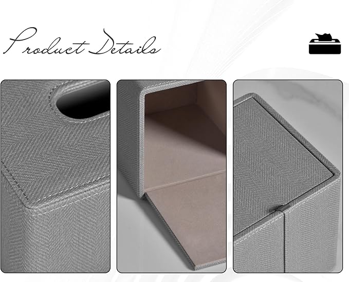 GOLRANLYE Tissue Box Cover Square PU Leather Facial Tissue Box Holder for Dresser Bathroom Decor (Linen Grey)