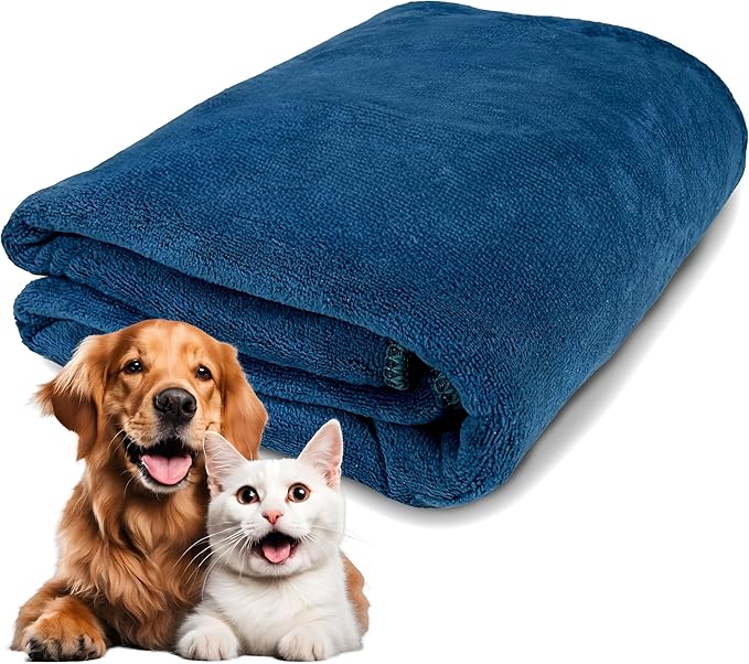 Extra Large Dog Towel Soft Absorbent Bath Pet Towels for Drying Dogs, Elastic Terry Microfiber Soft Towel, Machine Washable, Quick Dry, Multipurpose (L, XL, 2XL) (Blue, L)